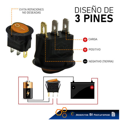 Switch Interruptor De Tecla Redondo 1 Paso Con Luz 10 Piezas