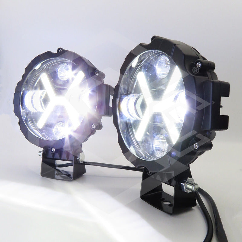Par Faros Led Auxiliar Luz Blanca En X 24000lm 6 Leds 12-24v Negro