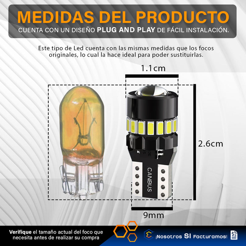 Par De Focos De Pellizco 19 Leds T10 Canbus Lupa 2.4w 700lm