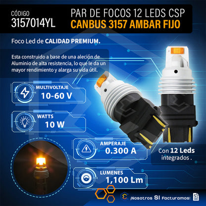 Par De Focos 3157 12 Leds Csp Canbus Fijo 10-60v 10w 1100lm