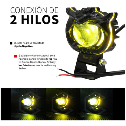 Par Faros 6 Leds 1 Lupa Bicolor Fijo Estrobo Cíclope 12-24v