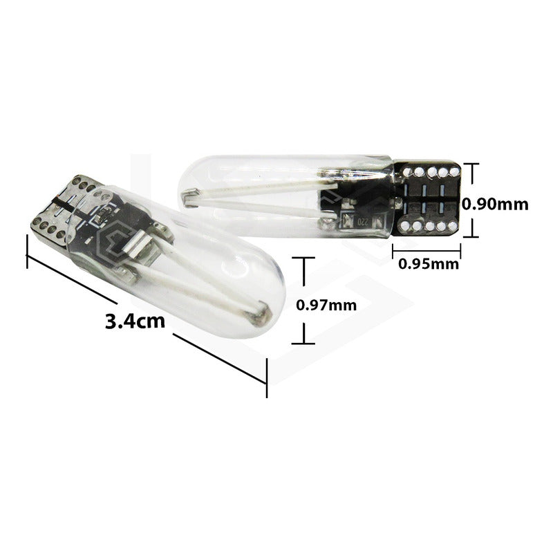 Kit 10 Foco De Pellizco Led Cob Vidrio Filamento Canbus T10