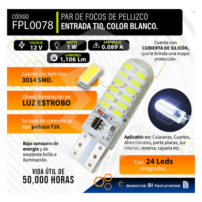 Kit 10 Focos De Pellizco 24 Leds Smd T10 Gel Luz Estrobo 12v