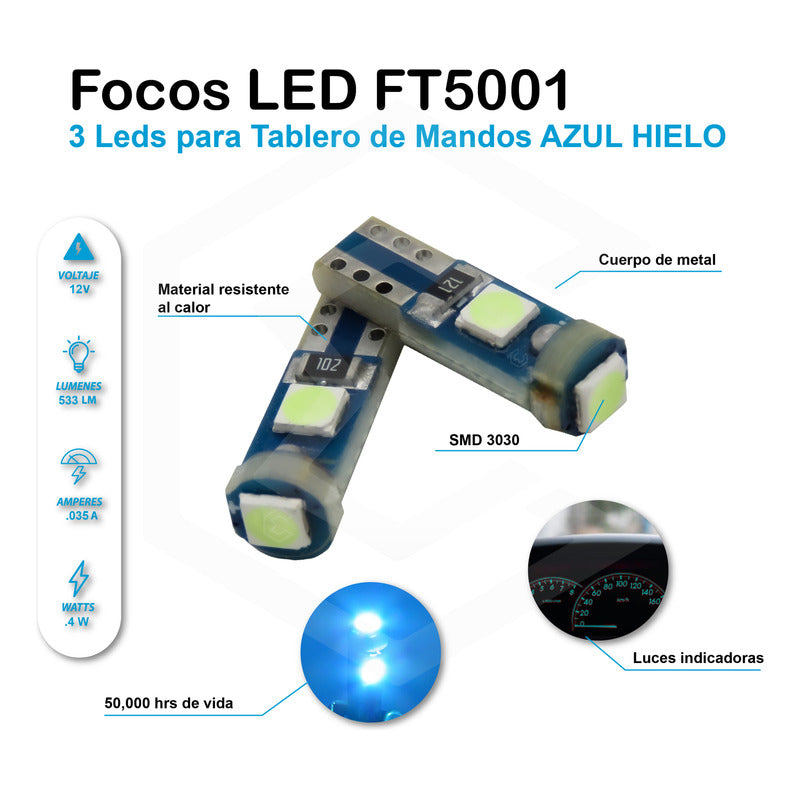 Kit 10 Focos 3 Leds Tablero Mandos T5 3030 3w 12v Colores
