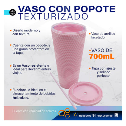 Termo Vaso Con Popote Studded Doble Pared De Plástico 700ml