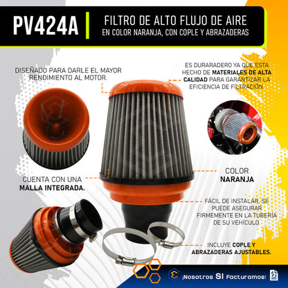 Filtro De Alto Flujo Con Cople Y Abrazadera Universal Auto