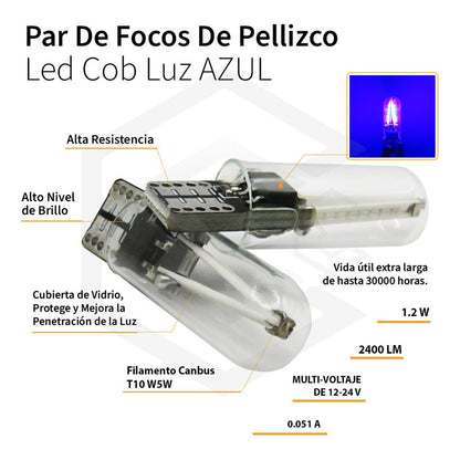 Kit 10 Foco De Pellizco Led Cob Vidrio Filamento Canbus T10