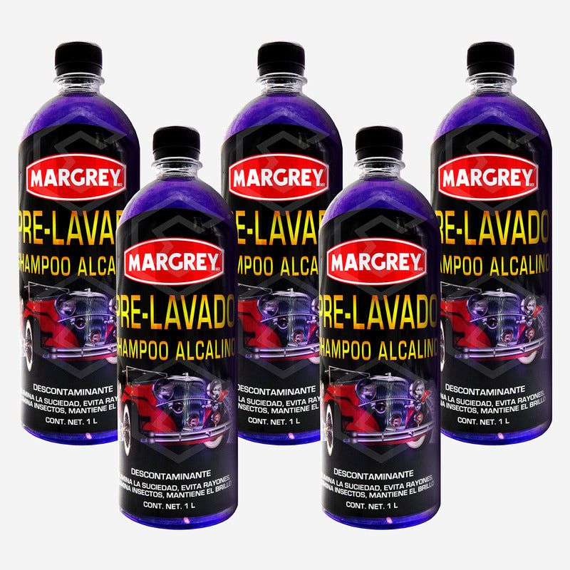 Kit Con 5 Prelavador Shampoo Alcalino 1l Margrey Automotriz