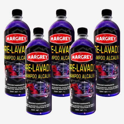 Kit Con 5 Prelavador Shampoo Alcalino 1l Margrey Automotriz