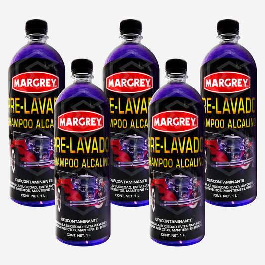 Kit Con 5 Prelavador Shampoo Alcalino 1l Margrey Automotriz