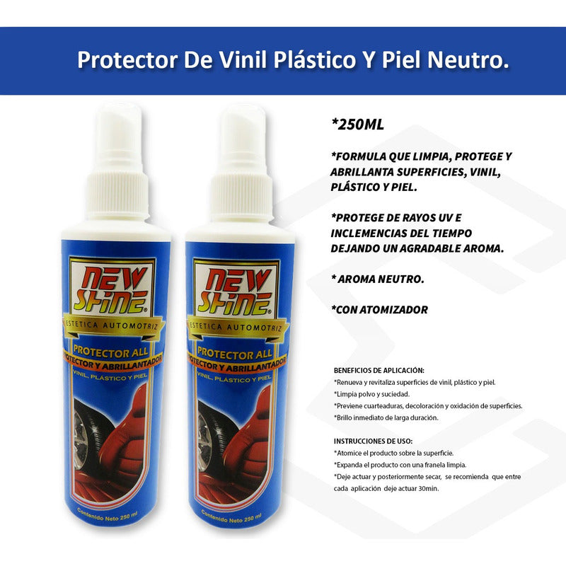 3 Protector All Brillo Renueva Vinil Plastico Piel Sin Aroma Blanco