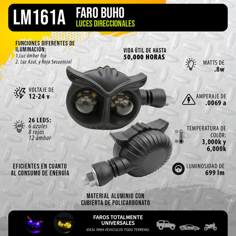 2 Faros Direccionales Universal 26 Leds Búho Moto Tricolor