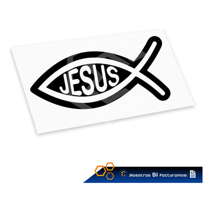 Calcomanía Jesús Pez Negro Sticker Vinil Auto Moto 13 X 6cm