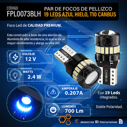 Kit 10 Focos De Pellizco 19 Leds T10 Canbus Lupa 2.4w 700lm