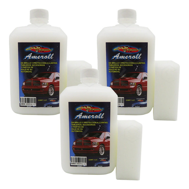 3 Abrillantador Protección Hule Plástico Cn 2 Esponjas 500ml Blanco
