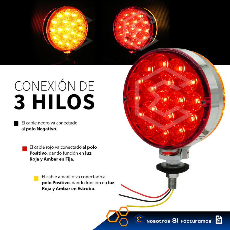 Par De Plafón Direccional Redonda 36 Leds Bicolor 12-24v Rojo / Ambar