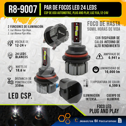 Kit Focos 12 Led 9007 Alta Baja Plug And Play 10000lm 12-24v 9007