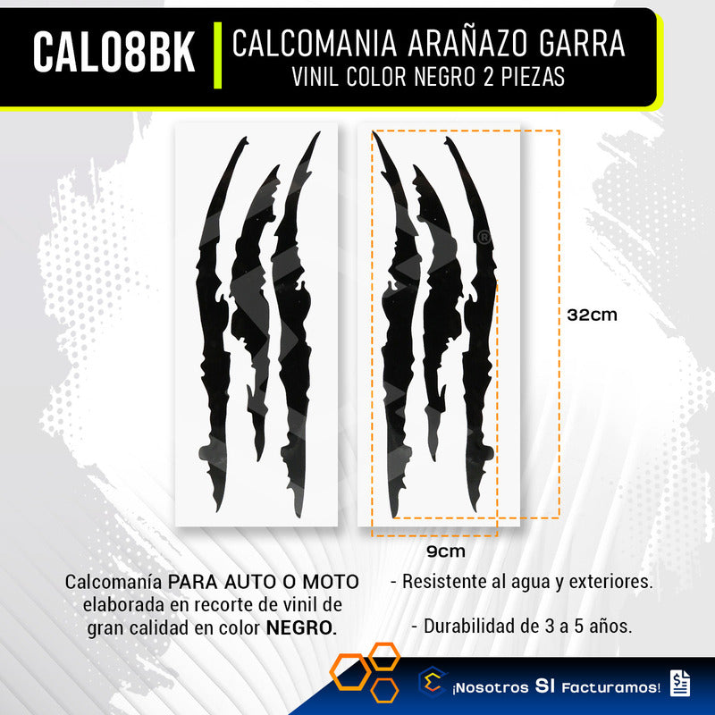 Calcomanía Arañazo Garra Sticker Vinil Auto Moto Jgo 2 Pieza