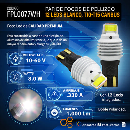 Par De Focos De Pellizco T10 12 Leds Csp Canbus 8.5w 10-60v