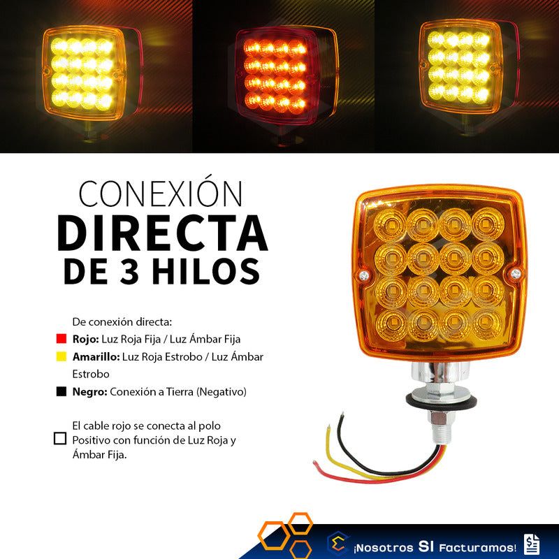 Par De Plafón Direccional Cuadrada 32 Leds Rojo Ámbar 12-24v