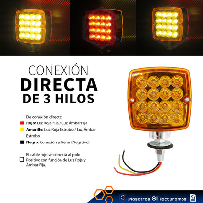 Par De Plafón Direccional Cuadrada 32 Leds Rojo Ámbar 12-24v