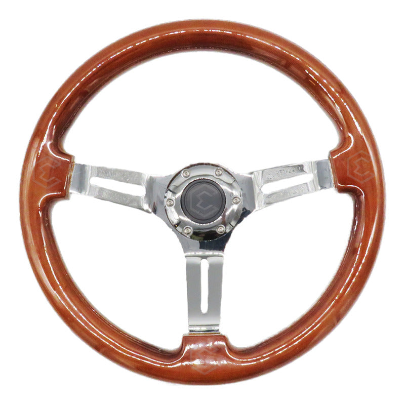 Volante De Madera Automotriz Universal Centro Cromado 35cm