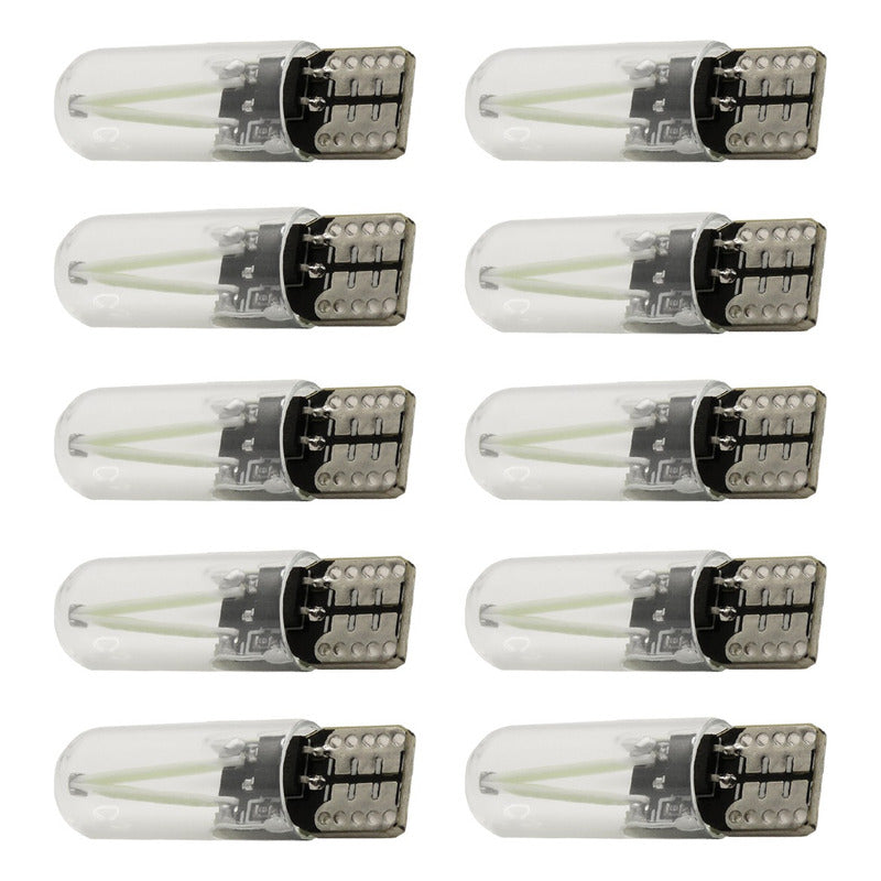 Kit 10 Foco De Pellizco Led Cob Vidrio Filamento Canbus T10