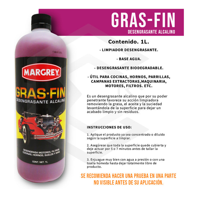 3 Gras Fin 1lt Limpiador Auto Motor Casa Cocina Margrey