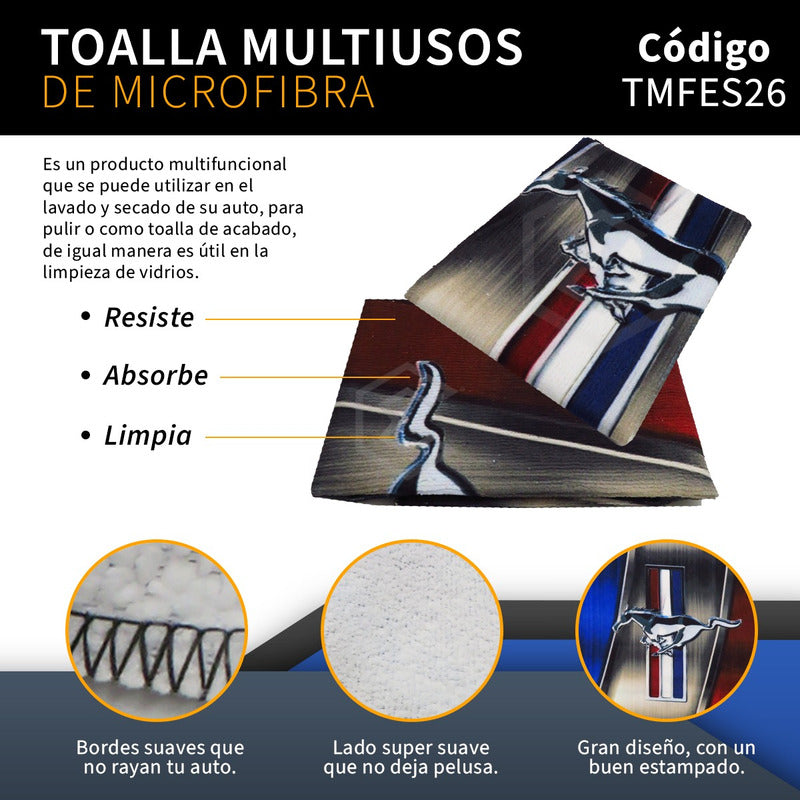 Toalla De Microfibra Para Auto Ford Mustang Clásico 55x40