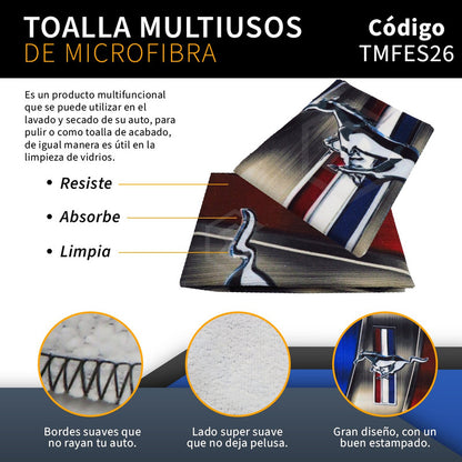 Toalla De Microfibra Para Auto Ford Mustang Clásico 55x40