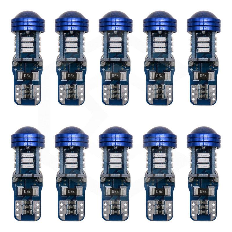 Kit 10 Focos De Pellizco T10 15 Led Canbus Con Lupa 4010 12v