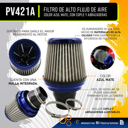 Filtro De Alto Flujo Con Cople Y Abrazadera Universal Auto