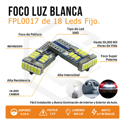 Kit 5 Par De Focos De Pellizco 18 Led Canbus Super Potente