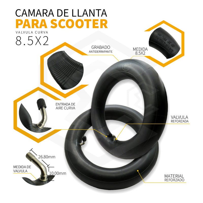 2 Cámaras Para Llantas 8.5x2 Pulgadas Scooter Eléctrico 90° Schrader