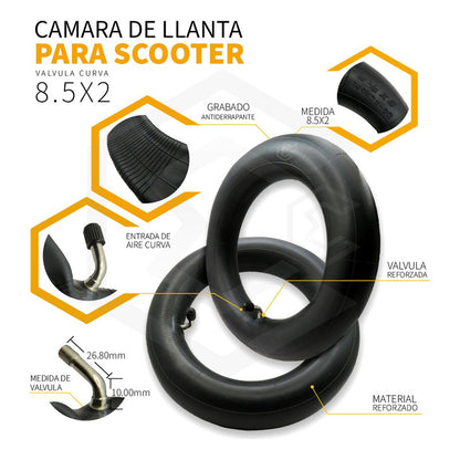 2 Cámaras Para Llantas 8.5x2 Pulgadas Scooter Eléctrico 90° Schrader