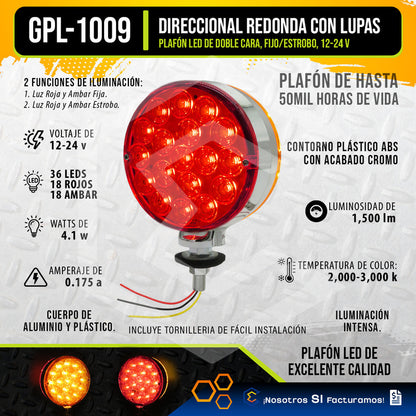 Par De Plafón Direccional Redonda 36 Leds Bicolor 12-24v Rojo / Ambar