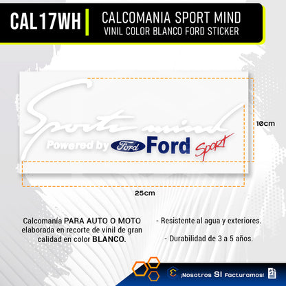 Calcomanía Sport Mind Ford Sticker Vinil Auto Moto 25cmx10cm