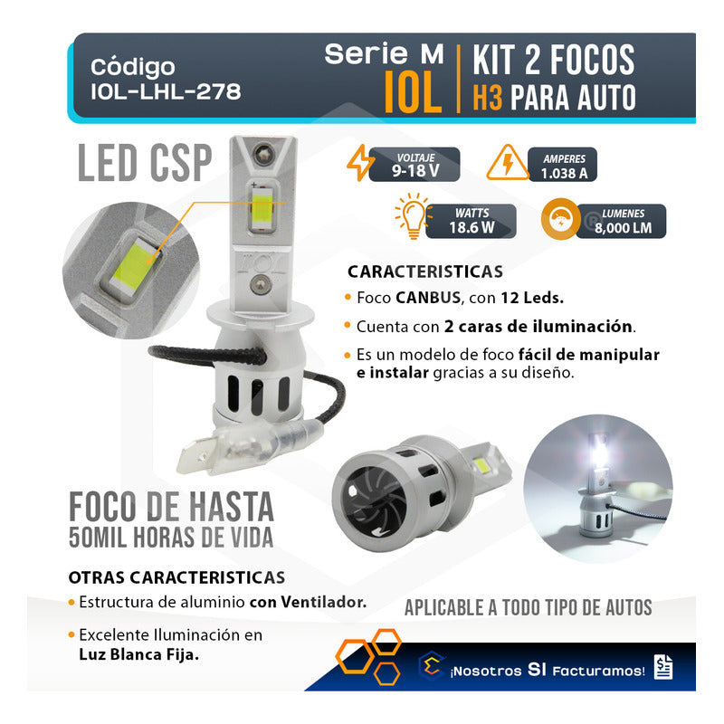Kit 2 Focos H3 12 Leds Csp Chromite Alta Baja 18.6w 8,000lm H3