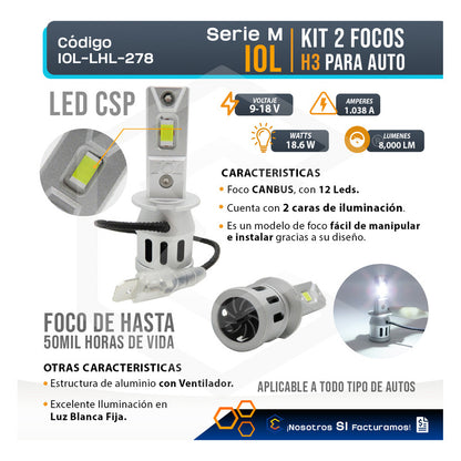 Kit 2 Focos H3 12 Leds Csp Chromite Alta Baja 18.6w 8,000lm H3