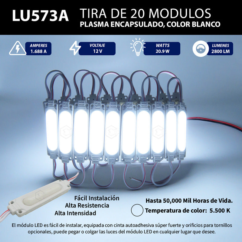 Tira 20 Módulos De Led Cob Plasma Encapsulados Reforzados