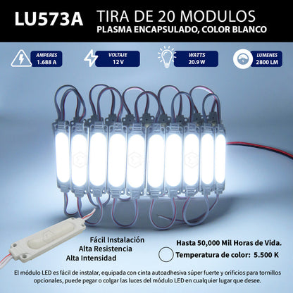 Tira 20 Módulos De Led Cob Plasma Encapsulados Reforzados