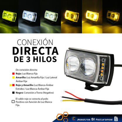 Par Faros 20 Leds 2 Lupas Blanco Ambar Fijo Estrobo 12-80v