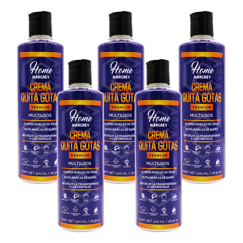 5 Crema Quita Gotas Vidrios Casa Hogar Premium 500ml Margrey Beige