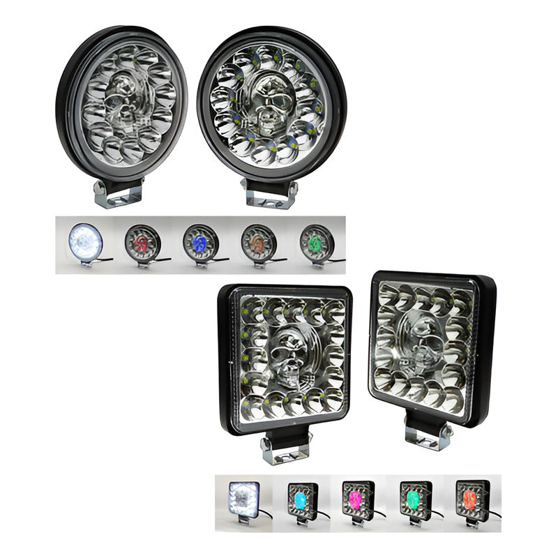 Par De Faros Calavera 26 Leds 4 Funciones Blanco-rgb 12-24v