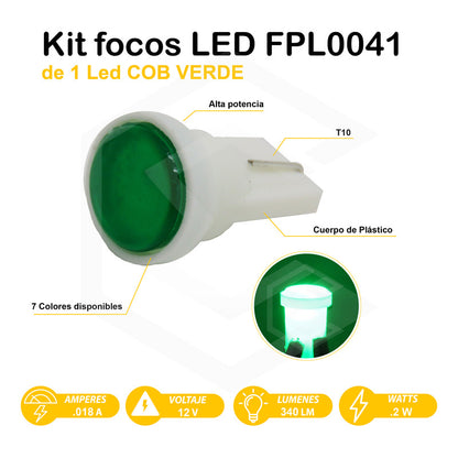 Kit De 10 Focos De Pellizco T10 1  Led Cob Alta Potencia 12v