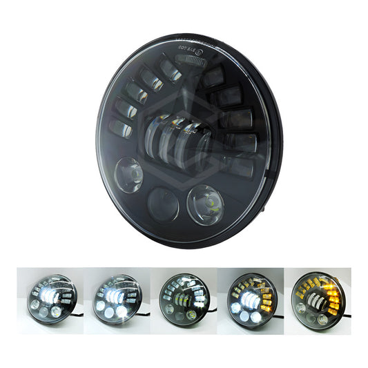 2 Faros Unidad Redonda 7'' 20 Hiperled Lupa Moto Bicolor 24v