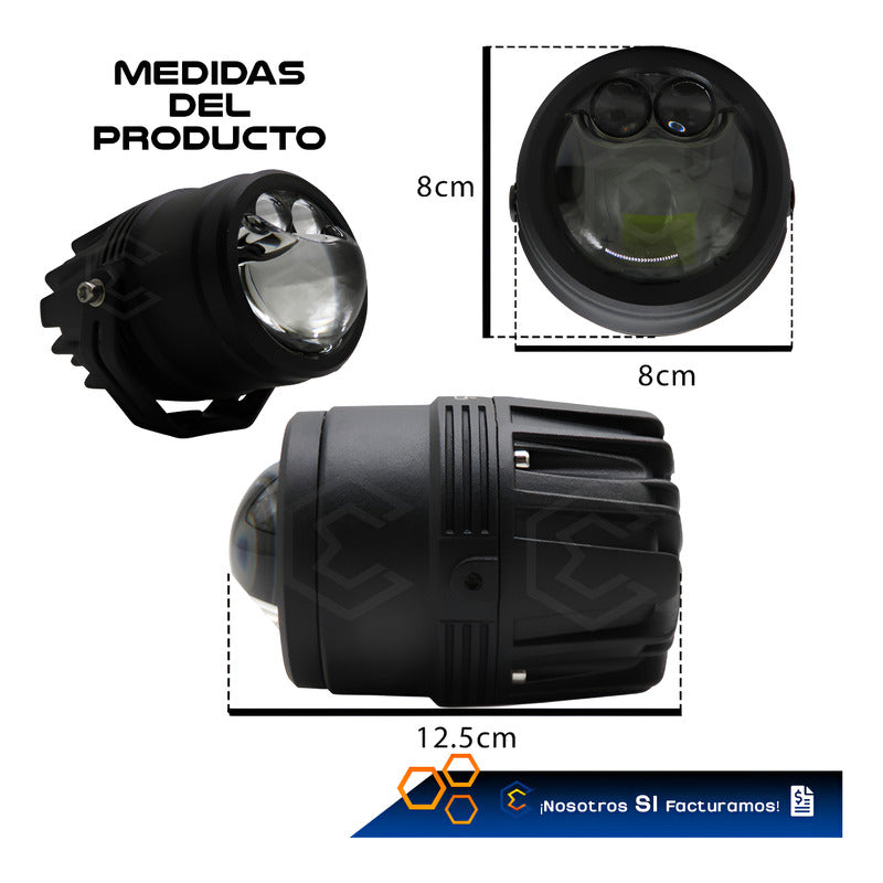 Par De Faros 8 Led Redondo Lupa Blanco Flood Alta Baja 9-30v