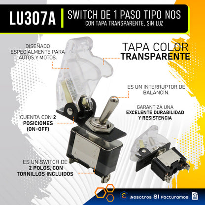Switch Interruptor 1 Paso Tipo Nos Con Tapa Sin Luz 1 Pieza