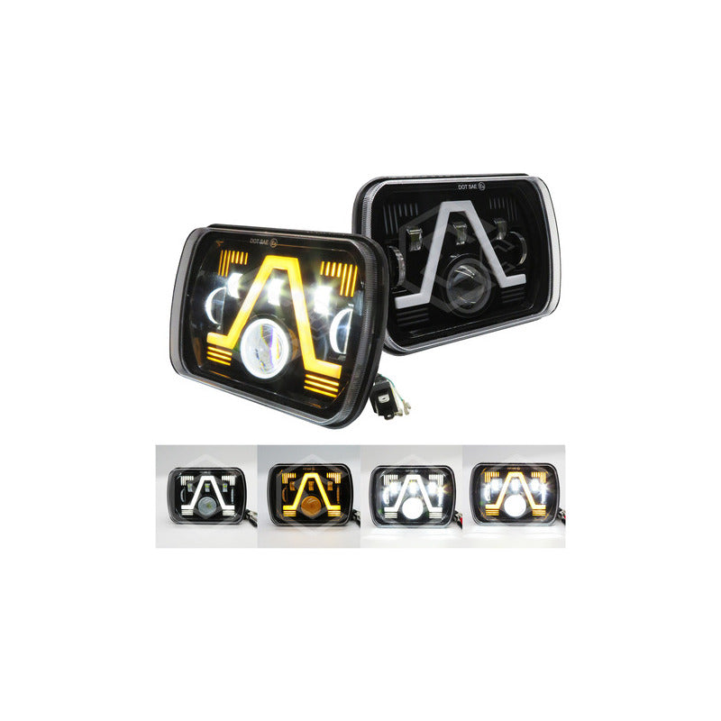 Par De Faros Unidad 5x7 Rectangular Bicolor 6 Lupas 12-24v Ambos Lados