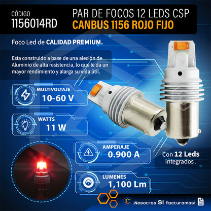 Par De Focos 1156 12 Leds Csp Canbus Fijo 10-60v 11w 1100lm